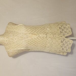 JH Collectibles Petites Oatmeal Open Weave Crochet Boho Button Front Tank SZ LP